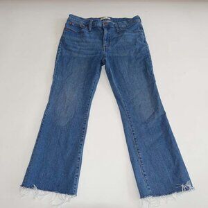 Madewell Women's Mid Rise Kick Out Crop Jeans Size 30 Blue 26" Inseam Raw Hems